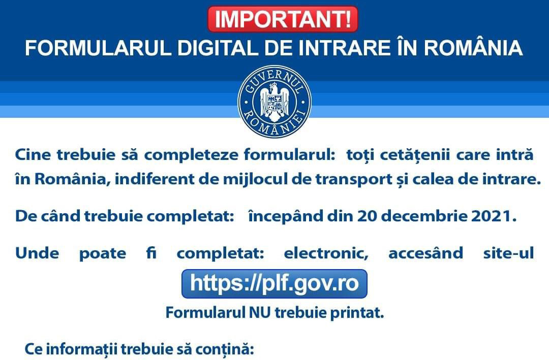 Formular intrare în România [09/02/2021]